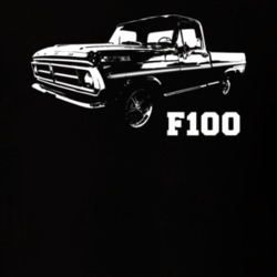 1971 F100 Pickup Truck Three Quarter View With Model Name Black T Shir