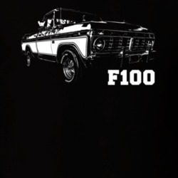 1975 F100 Pickup Truck Three Quarter View With Model Name Black T Shir
