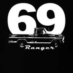 1969 F100 Ranger Pickup Truck Side View With Year And Model Name Black