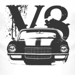 1972 CHEVY CAMARO SS Faded Look Black Graphic Grill View With V8 Light