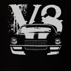 1972 CHEVY CAMARO SS Faded Look White Graphic Grill View With V8 Dark 