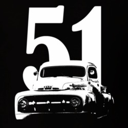 1951 F100 Pickup Truck Three Quarter Side View With Year Black T Shirt
