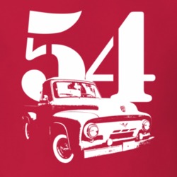 1954 F100 Pickup Truck Three Quarter Side View With Year Red T Shirt
