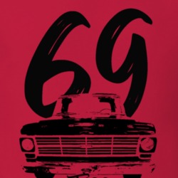 1969 F100 Pickup Truck Grill View With Year And Model Name Red T Shirt