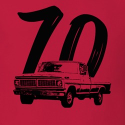 1970 F100 Pickup Truck Three Quarter Side View With Year Red T Shirt