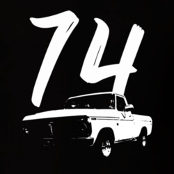 1974 F100 Pickup Truck Three Quarter Side View With Year Black T Shirt