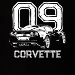 2009 Corvette Rear Angle View With Year And Model Dark Color T Shirt