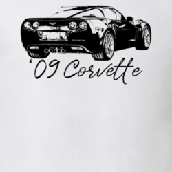 2009 Corvette Rear Angle View With Year Model Light Color T Shirt