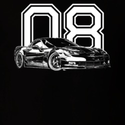 2008 Corvette Side Angle View With Year Dark Color T Shirt