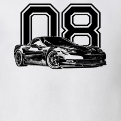 2008 Corvette Side Angle View With Year Light Color T Shirt