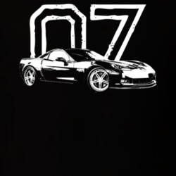 2007 Corvette Side Angle View With Year Dark Color T Shirt