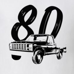 1980 F100 Pickup Truck Three Quarter Side View With Year White T Shirt