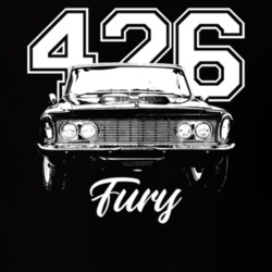 1963 Fury Grill View With Engine Size And Model Name Dark Color T Shir