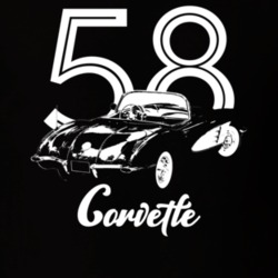 1958 Corvette Rear Angle View With Year And Model Dark Color T Shirt