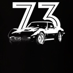 1973 Corvette Three Quarter View With Year Dark Color T Shirt