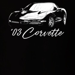 2003 Corvette Three Quarter View With Model Year Dark Color T Shirt