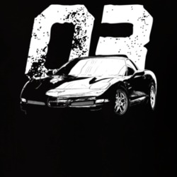 2003 Corvette Three Quarter View With Year Dark Color T Shirt