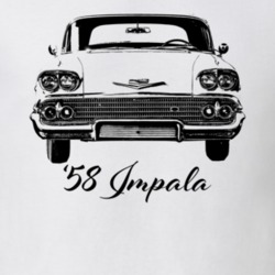 1958 Impala Grill View With Model Year Light Color T Shirt