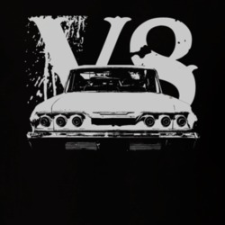 1963 CHEVY IMPALA SS Faded Look Rear View White Graphic With V8 Dark T