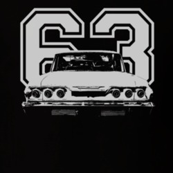 1963 CHEVY IMPALA SS Faded Look Rear View White Graphic With Year Dark