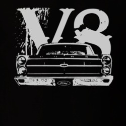 1967  FAIRLANE Faded Look Grill View White Grapic With V8 Dark T Shirt
