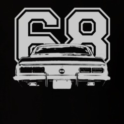 1968 CHEVY CAMARO SS Faded Look Rear View White Graphic With Year Dark