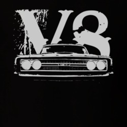 1968  TORINO GT Faded Look Grill View White Graphic With V8 Dark T Shi