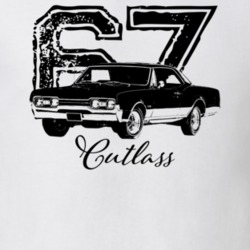 1967 Cutlass Three Quarter View With Year And Model Light Color T Shir