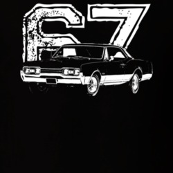 1967 Cutlass Three Quarter View With Year Dark Color T Shirt