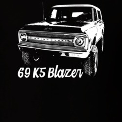 1969 K5 Blazer Three Quarter View With Model Year Dark Color T Shirt