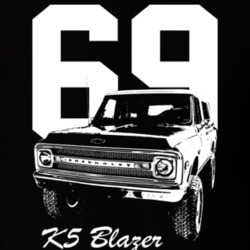 1969 K5 Blazer Three Quarter View With Year And Model Dark Color T Shi