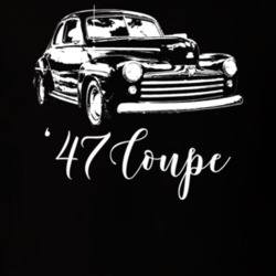 1947 Coupe Three Quarter View With Model Year Dark Color T Shirt