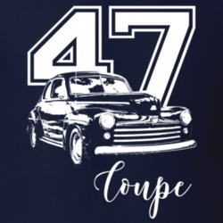 1947 Coupe Three Quarter View With Year And Model Dark Color T Shirt