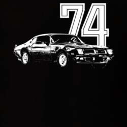 1974 Firebird Trans Am Three Quarter View With Year Dark Color T Shirt