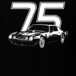 1975 Firebird Trans Am Three Quarter View With Year Dark Color T Shirt