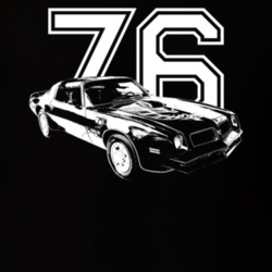 1976 Firebird Trans Am Three Quarter View With Year Dark Color T Shirt