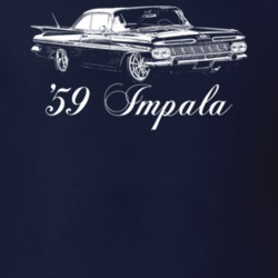 1959 Impala Three Quarter View With Model Year Dark Color T Shirt