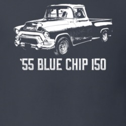 1955 Blue Chip Series Truck Angle View With Model Year Dark Color T Sh
