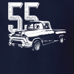 1955 Blue Chip Series Truck Angle View With Year Dark Color T Shirt