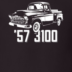 1957 3100 Task Force Truck Angle View With Model Year Dark Color T Shi