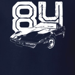 1984 Corvette Three Quarter View With Year Dark Color T Shirt