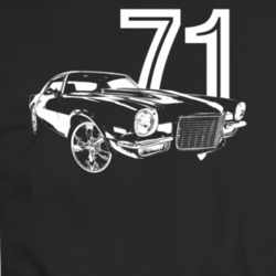 1971 Camaro Three Quarter View With Year Dark Color T Shirt
