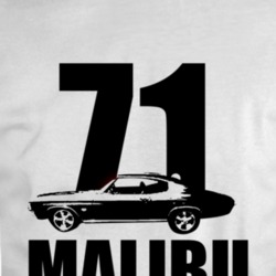 1971 Chevy Malibu Side View Black With Model And Year T Shirt