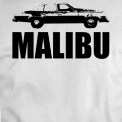1975 Chevy Malibu Side View Black With Model T Shirt