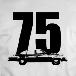 1975 Chevy Malibu Side View Black With Year T Shirt