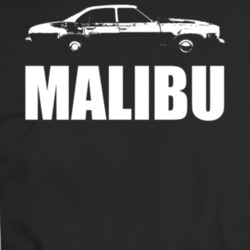 1975 Chevy Malibu Side View White With Model T Shirt