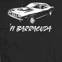 1971 Barracuda Three Quarter View With Model Year Dark Color T Shirt