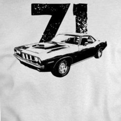 1971 Barracuda Three Quarter View With Year Light Color T Shirt