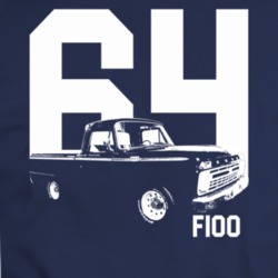 1964 F100 Three Quarter Angle View With Year And Model Name Navy T Shi