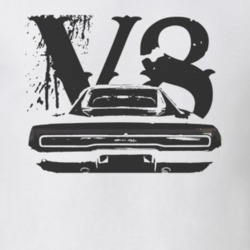 1970 Dodge Charger Faded Look  Rear View Black Graphic With V8 Size Li